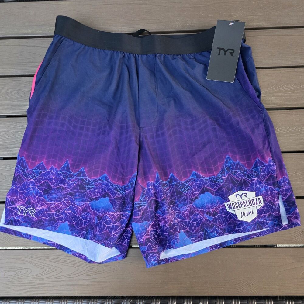 TYR Men's Unbroken Cosmic Unlined Athletic 7" Shorts  Black Label Sz XXL New